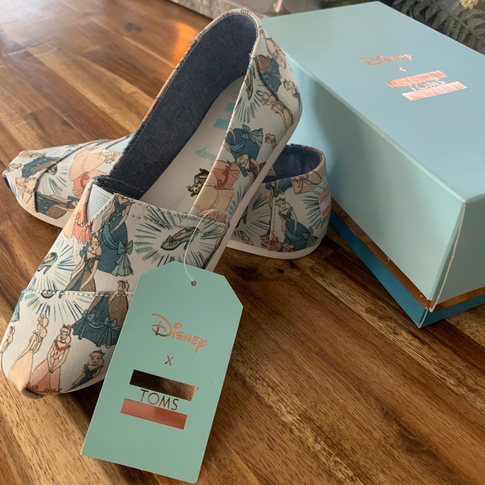 Brand New never worn TOMS - blue Cinderella printed canvas shoes.